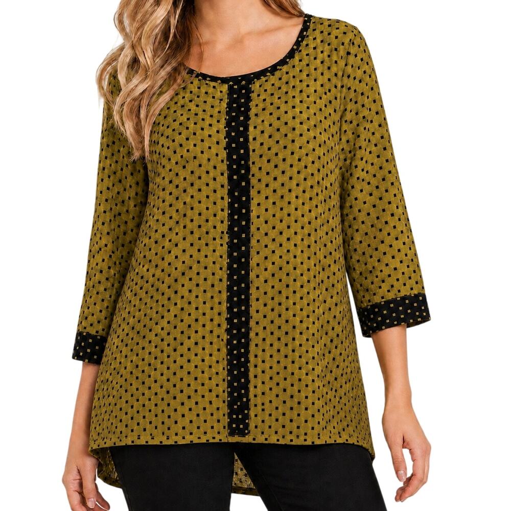 Habitat Sz Medium Mustard Black Gauze Wearable Art Fall Thanksgiving Top Shirt